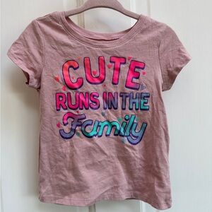 Children’s Place 2T Girls Pink Short Sleeve Tee Cute Runs in the Family